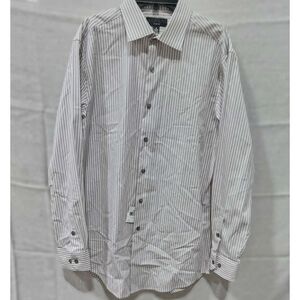 Alfani Men's Slim Fit 2-Way Stretch Stripe Dress Shirt-White Berry M